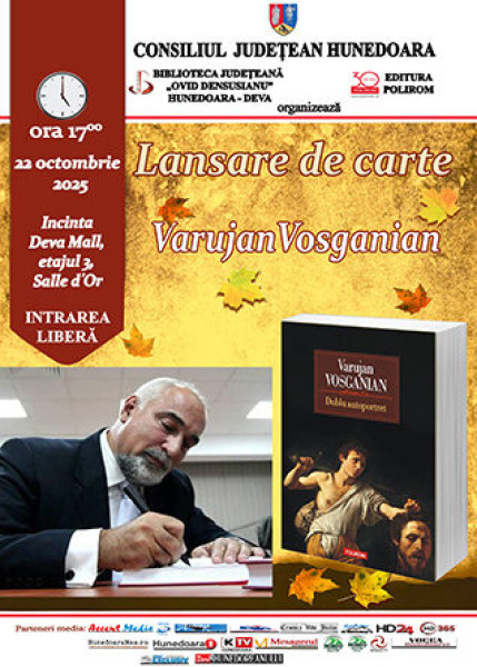 Varujan Vosganian prezintă la Deva volumul „Dublu autoportret. Memoria unei zile”